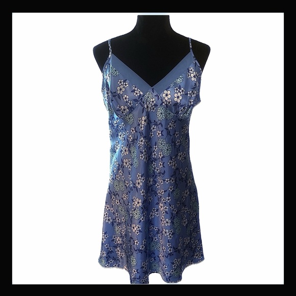 Adonna Other - Adonna # 743732 Women's Blue Floral Satin Chemise Slip Dress Nightie XL NWOT